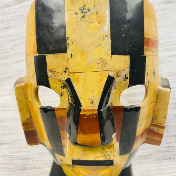 Aztec Mayan Stone Burial Death Mask Sculpture Indigenous‎ Art 8.25" Tall - Picture 2 of 6